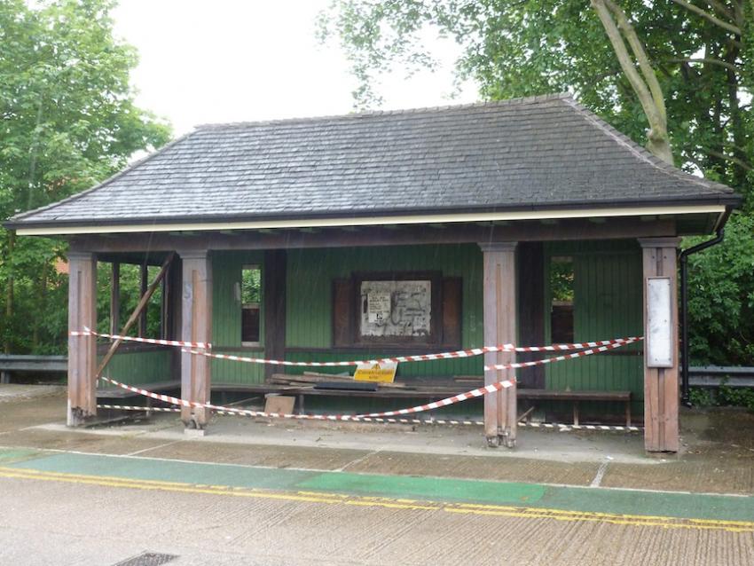 The partly restored tram shelter at the Depot